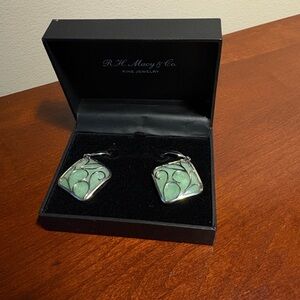 R H Macy Sterling Silver Jade Swirl Earrings